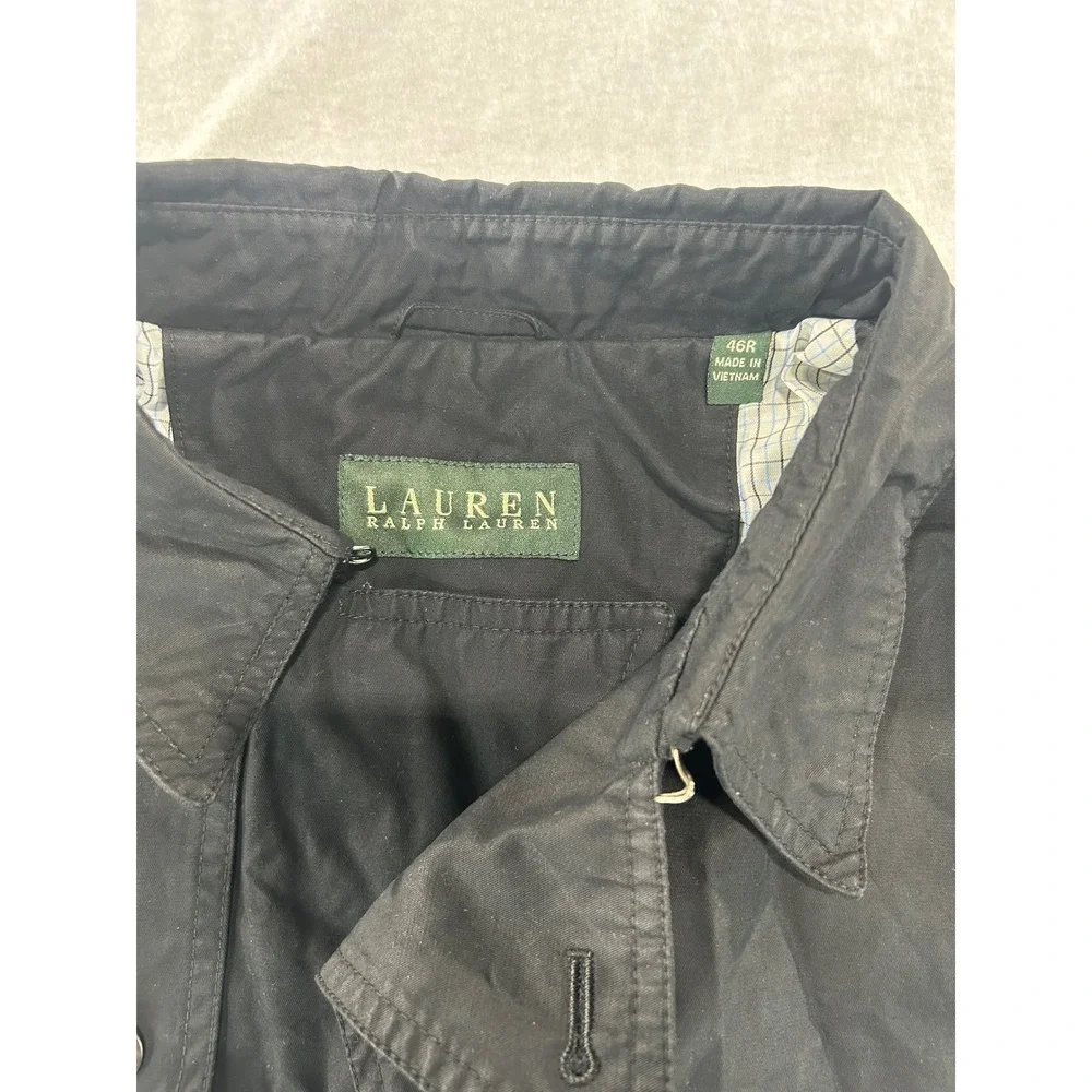 Lauren Ralph Lauren Mens Black Trench‎ Coat Button Front Jacket 46R